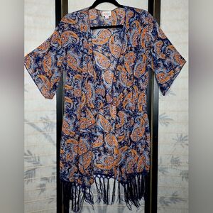 LuLaRoe Blue and Orange Paisley Swim Coverup